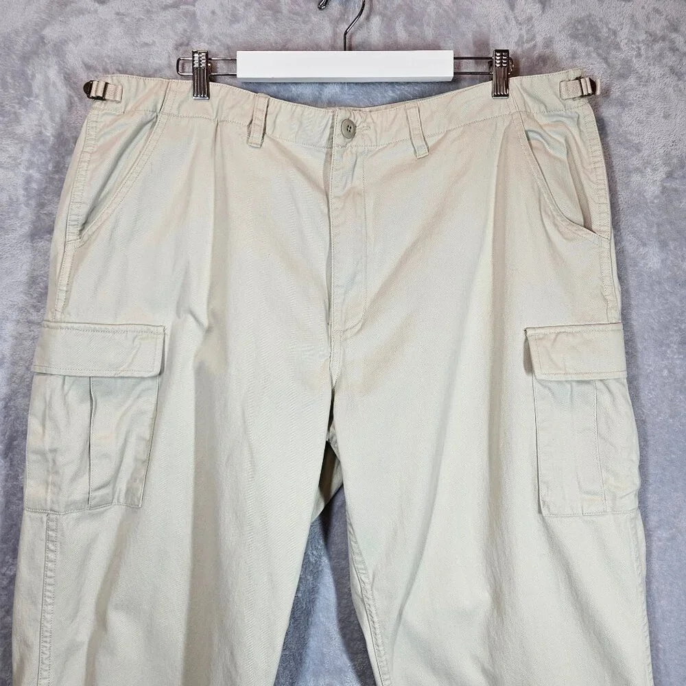 Cabela's Cargo Pants Mens 42 Tan Khakis Button Pocket Flaps Gorpcore Hiking Work